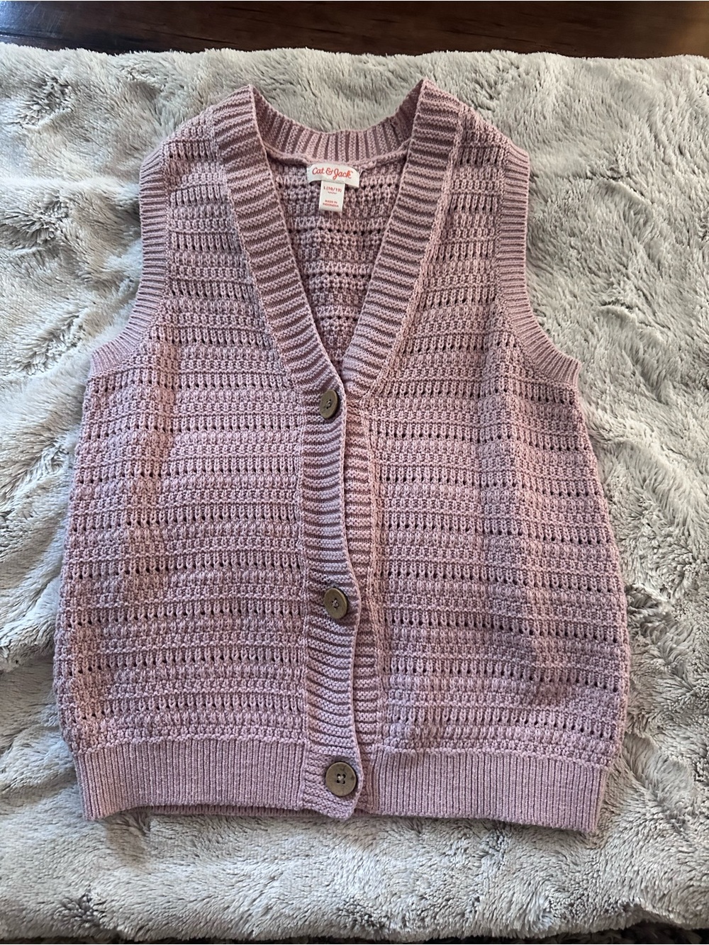 Cat & Jack Pink Knit Button-Up Woven Girls Sweater Vest -Large  (10/12)